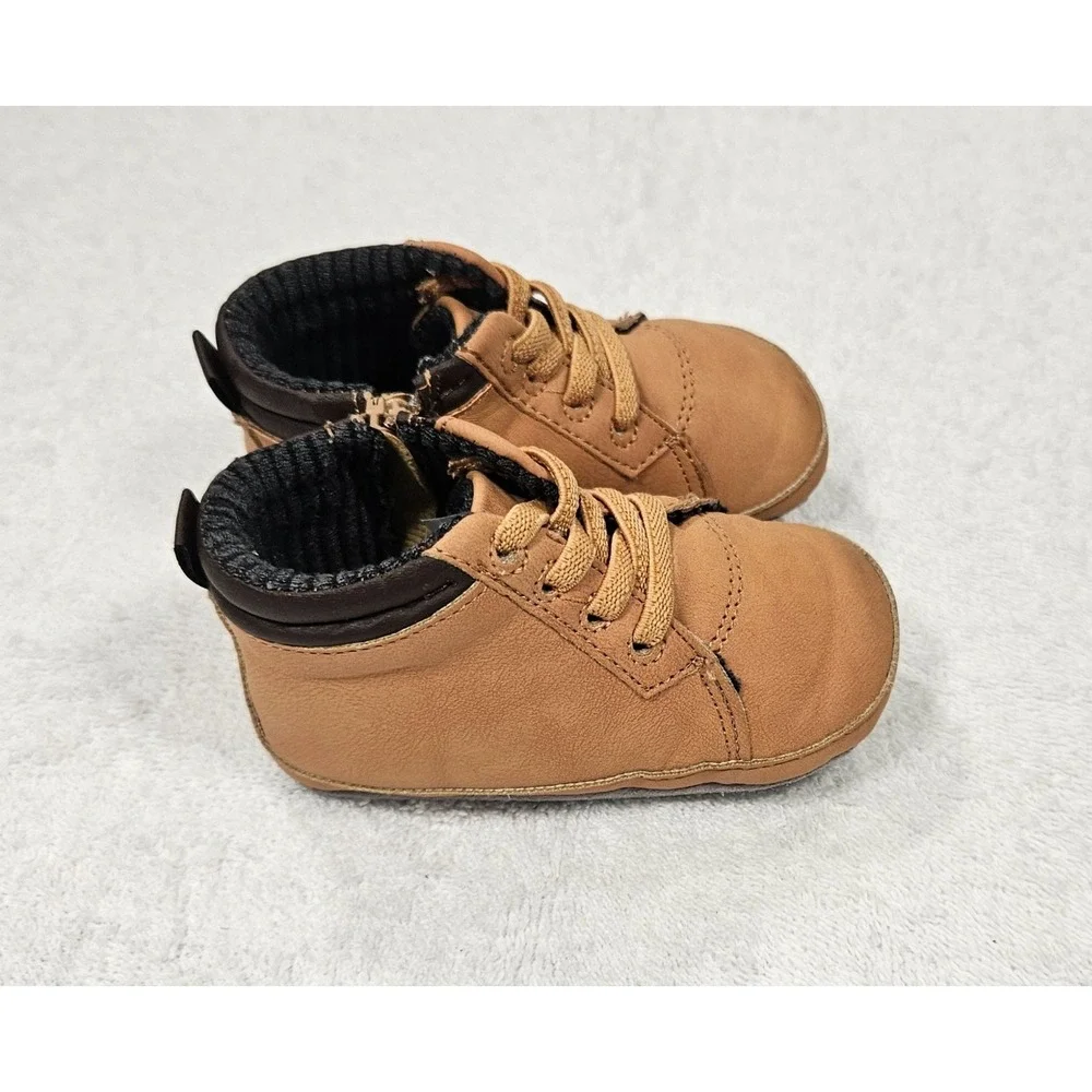 UGG Baby Brown Faux Leather Lace-Up Booties Side Zip Shoes 6-12 Months